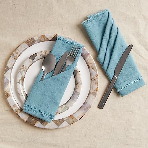 ACCENTHOME Blue Cotton Linen Napkin Set of 12 18x18 inch Dinner Napkins