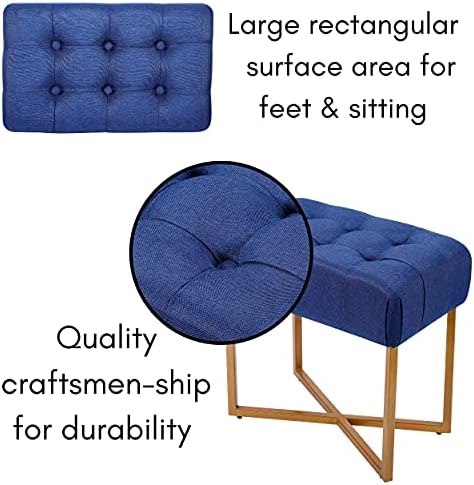 BIRDROCK HOME Rectangle Tufted Linen Ottoman Foot Rest - 19.7x11.82x17.73” Small Foot Stool with Legs - Padded Footrest Modern Ottomans for Living Room Furniture, Bedroom Footstool (Blue)
