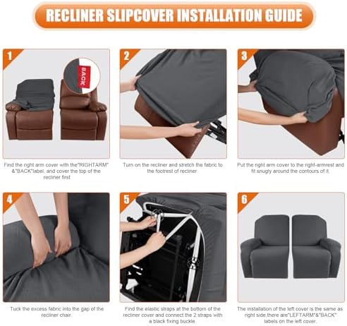 VANSOFY Oversized Stretch Recliner Loveseat Cover, Charcoal Gray, 2 Seater