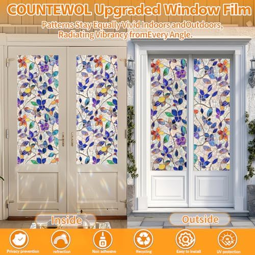 Rainbow Stained Glass Window Privacy Film Static Cling45.2X 157in