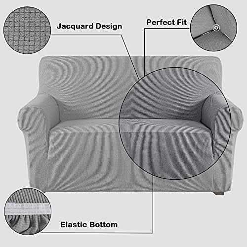 Flamingo P High Stretch Sofa Slipcover Non Slip Couch Cover for 3 Cushion Couch Washable Pet Furniture Protector Covers with Elastic Bottom, Thick Jacquard Fabric (Large, Dove)