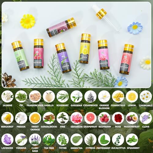 Essential Oil Set, 128 Pcs Fragrance Aromatherapy Oils for Skin, Diffusers, Home Care, Humidifier Laundry, Candle Making - Tea Tree, Sandalwood, Lavender, Vanilla, Eucalyptus and More(5mL)