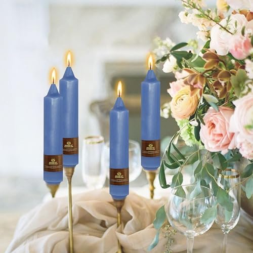 NJAO HOO Dark Blue Short Taper Candle 7 Inch Candlesticks Unscented Dripless Tapered Candle Set for Home Decor Wedding Party Dinner Candles, 4 Pack