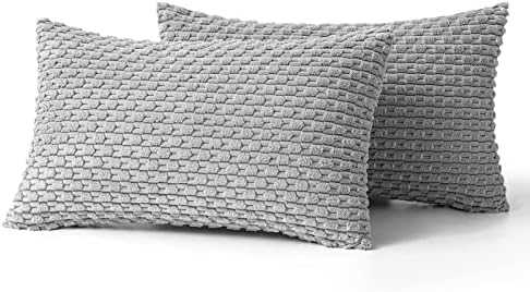 MIULEE Lumbar Decorative Throw Pillow Covers 12x20 Light Grey Corduroy