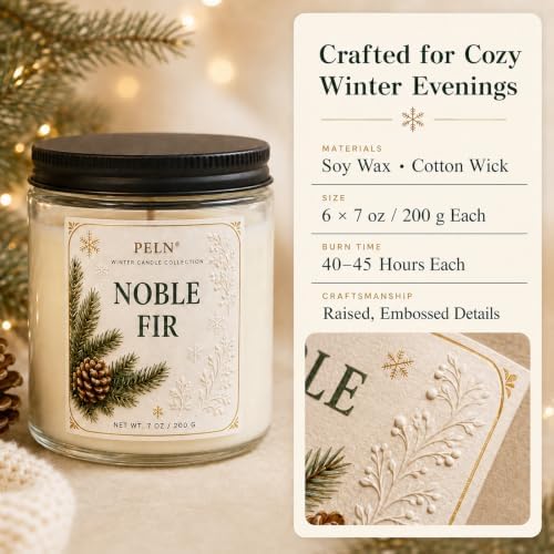 6-Pack Winter Candle Gift Set, 7 oz Soy Candles, Holiday Christmas Scents