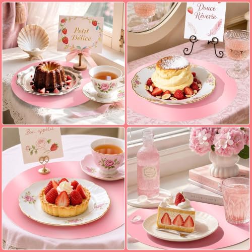 KesaPlan 100PCS 13in Round Pink Placemats, Disposable Paper Chargers Plate