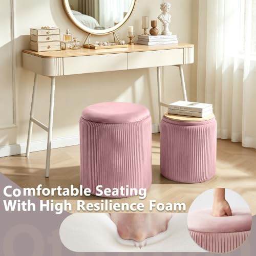 Royal Windsor Round Ottoman with Storage Set of 2, Storage Vanity Stool