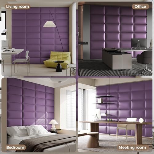 Extra Wide Light Purple Faux Leather Headboard Wall Mount Set - 9-Piece Peel & Stick Bed Backboard Panels (24x12 Inch), Queen/King Size Bed Frame Compatible