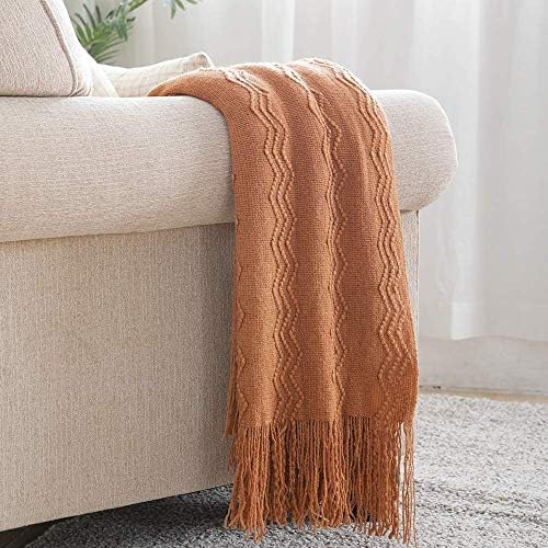 BOURINA Almond Throw Blanket 60x80 Inch Boho Knit Soft Throw Sofa Blanket