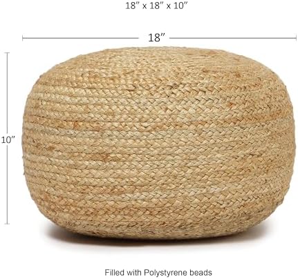· REDEARTH · Jute Circular Low Pouf - Pouffe Foot Stool - Natural, Set of 2