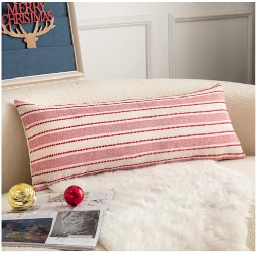 Valentines Lumbar Pillow Covers, Boho Textured Long Accent Pillow Case, Red Pillow Covers 14 x 36 Inch Valentines Day Decoration, Chair Sofa Bedroom Living Room Home Decor Cushion Case, Pack of 1
