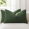 Kevin Textile Soft Corduroy 12"x20" Lumbar Pillow Covers 2 Pack, Dark Green