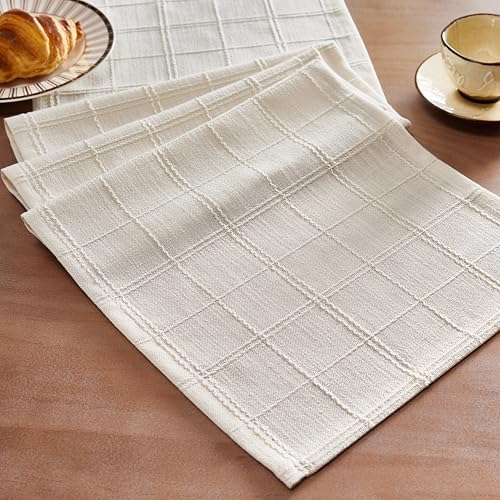 ZeeMart Linen Checked Farmhouse Table Runner, 13x60 Inches Ivory