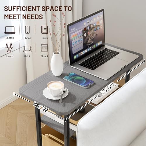 SLEEPING LAMB Side Table for Living Room, 3-Tier End Table for Small Space with Wide Storage Tabletop, Narrow Nightstand for Bedroom, Sofa Couch, Grey