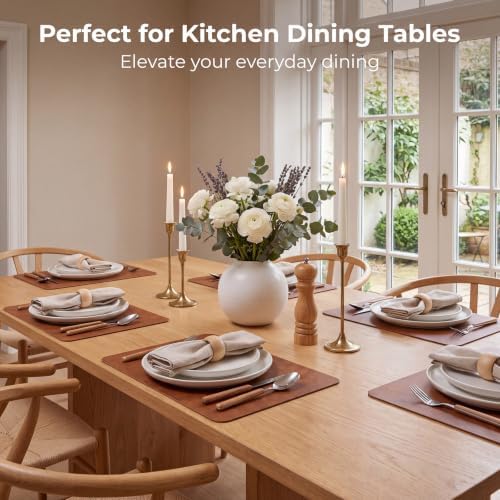 ADRIMER Fall Placemats Set of 8, Heat Resistant Faux Leather Turmeric Brown