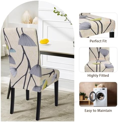 SearchI Dining Room Chair Covers Set of 6, Stretch Printed Parsons Chair Slipcovers Spandex Removable Washable Kitchen Chair Protector Cover for Dining Room, Hotel, Ceremony(Dandelion Pattern)