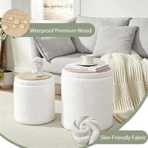 Royal Windsor Round Ottoman with Storage Set of 2, Storage Vanity Stool