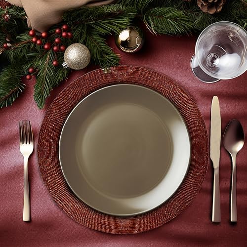 COTTON CRAFT Glitz Handmade Beaded Charger Placemats - Set of 4 - Burgundy