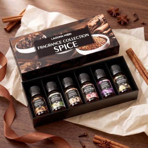 Lagunamoon Fall Essential Oils Set - Spice Fragrance Oils Autumn Gift Set for Diffusers, Home Care, Candle Making Scents, Aromatherapy - Cinnamon, Clove, Citronella, Ginger and Spiced Berries (10mL)