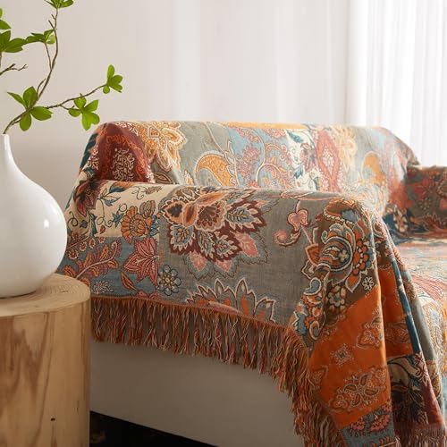Boho Throw Blanket for Bed 90”x108”, 100% Cotton Blanket for Couch Sofa