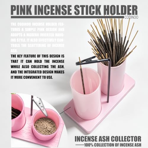 2 in 1 Incense Holder for Sticks,Glass Incense Burner Holder with Storage,Upside Down Incense Holder for Sticks with Glass Ash Catcher for Meditation Yoga Spa Room Home Decor[2 Long Full Pink]