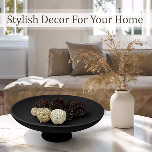 LIN CHUAN Large Decorative Bowl, Resin Pedestal Fruit Bowl, Matte Black