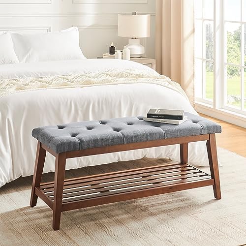 kinmars Entryway Bench with Shoe Rack, 42.5" Bedroom Bench, grey