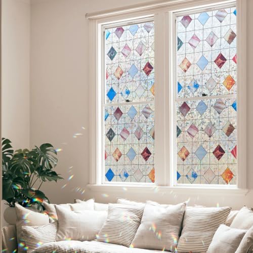 LEMON CLOUD Stained Glass Window Privacy Film Decorative, 23.6″ x 78.7″
