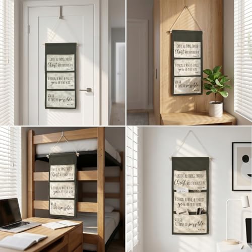 IAXIC Canvas Wall Hanging Organizer with Pockets Fish Extender Hanging Pouch Bible Verses Door Closet Organizers Fabric Storage Pockets Wall Decoration