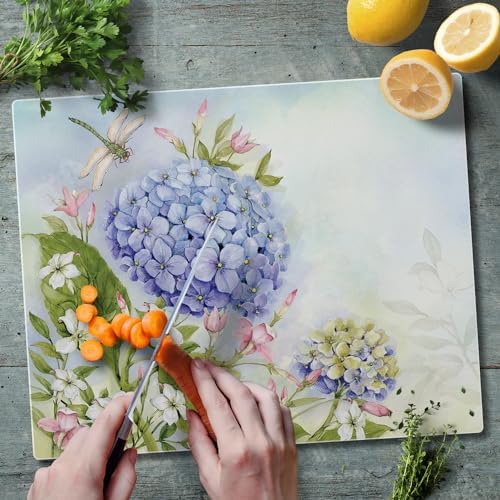 CounterArt Dragonfly Hydrangea 3mm Tempered Glass Cutting Board