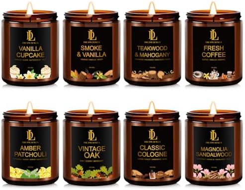 8 Pack Candles for Home Scented, Scented Candles Gifts Set for Women Men, 56 oz Soy Candle Set, Scents of Teakwood/Smoke Vanilla/Cologne/Coffee/Patchouli/Oak/Sandalwood/Cupcake