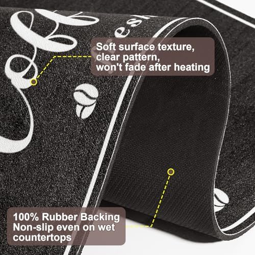 CooRug Fashion Coffee Mat, Dish Drying Mat 17" x 32" Black