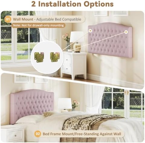 Befurtori Queen Headboard Only, Velvet Classic Tufted Design, Pink