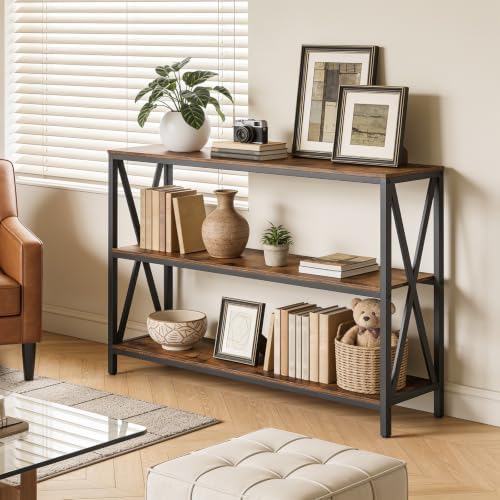 MAHANCRIS 55" Sofa Table, Industrial Console Table, 3-Tier Entryway Table