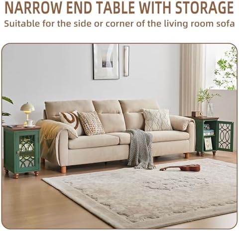 Joaxswe Narrow Side Table with Glass Door Storage