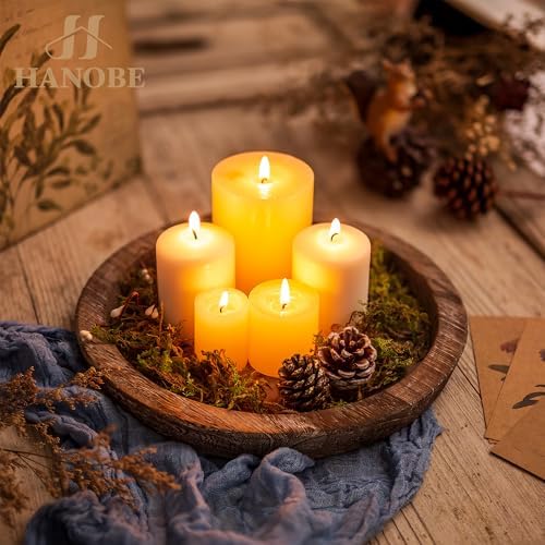 Hanobe Wooden Coffee Table Trays, 2PC Decorative Round Candle Holder Plate