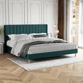 King Size Bed Frame with Velvet Upholstered Headboard, Green