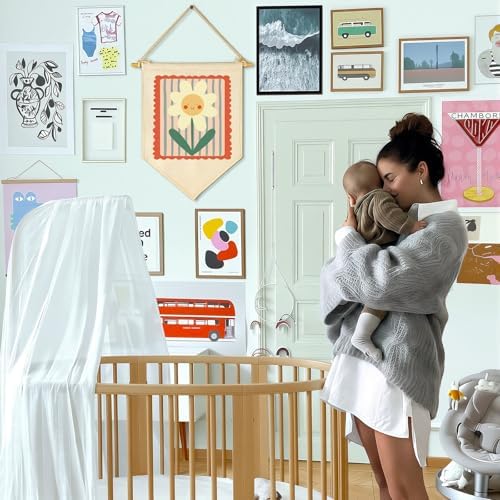 Smiley Flower-Kid's Room Wall Decor Gift for Baby Boys Girls Kids-Canvas Hanging Banner Pennant Wall Decor Gift for Nursery Homeschool Baby Room Playroom Bedroom