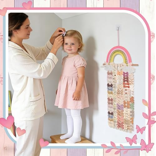 Munzong Rainbow Hair Clip Bow Holder, Hair Accessories Organizer 11x26 Inch