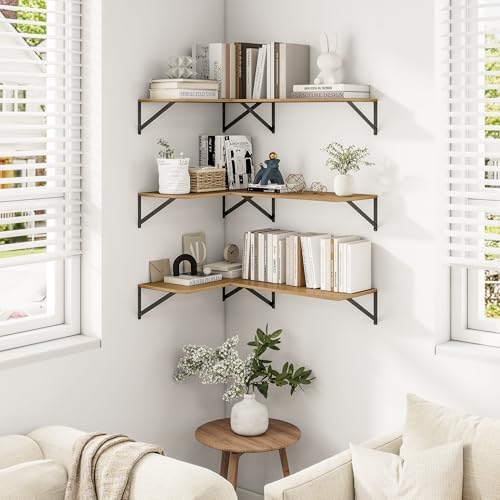 Heimlove 24W x 12D Deep Floating Shelves Set of 3 Oak