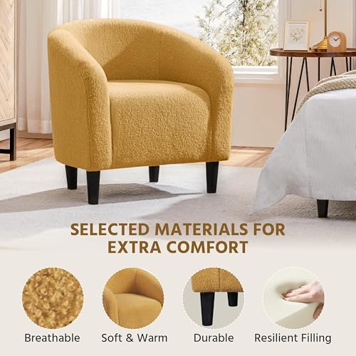 Yaheetech Small 25.5in Wide Sherpa Barrel Accent Chair, Mustard Yellow