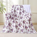Muslin Blankets for Adults Reversible Throw Fleece & Gauze, Soft Cozy Lightweight Breathable Floral Blanket for Bed Couch, Double Layer Muslin Purple Rose Throw Cover 90"x108"