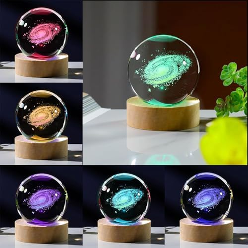 3D Galaxy Crystal Ball with LED Stand, Remote Control, 16 Colors Change, Milky Way Galaxy Glass Sphere Lamp, Decorative Glass Ball Paperweight Gifts(80mm)