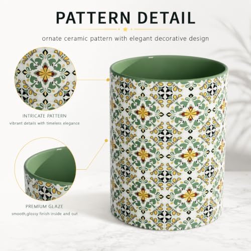 Solidith Ceramic Utensil Holder Crock for Kitchen Countertop,Green