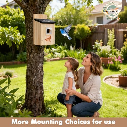 Gtongoko 2 Pack Bluebird Houses for Outside with Metal Predator Guard Black