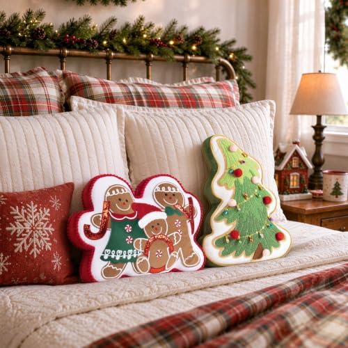 AELS Christmas House & Christmas Tree Pillow with Pom-pom, Set of 2, Decorative Holiday Plush Cushion, Soft Stuffed Christmas Home Decor Pillow for Living Room Sofa Bedroom