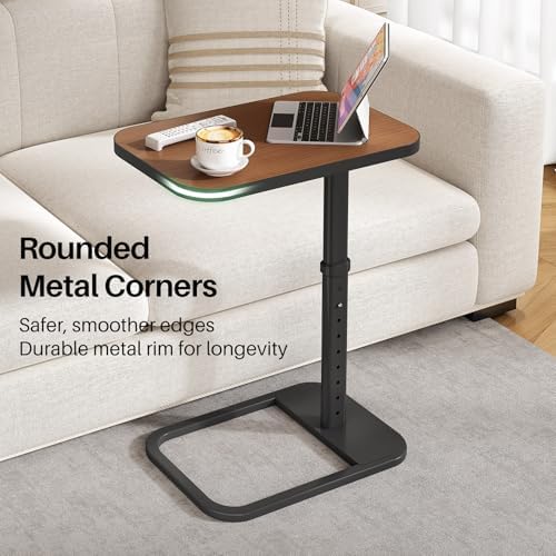 Kitstorack Upgraded TV Tray Table with Panel Lock, 90° Flip-Over Design & Adjustable Height, Sofa Arm Side Table for Eating, Laptop, Couch, Bed, or Small Spaces, Espresso