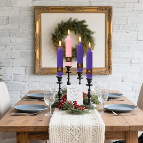 NJAO HOO Purple Advent Short Taper Candle 7 Inch Christmas Candlesticks Unscented Dripless Tapered Candle Set for Home Decor Party Dinner Candles, 4 Pack