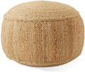 Casafield Braided Jute Pouf, Large Round Pouf Ottoman, 22" W x 22" D x 14" H Woven Jute Footrest, Decorative Indoor Boho Home Accent for Living Room