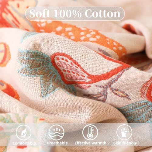 Boho Throw Blanket for Couch Bed, 100% Cotton Soft Rustic Quilt